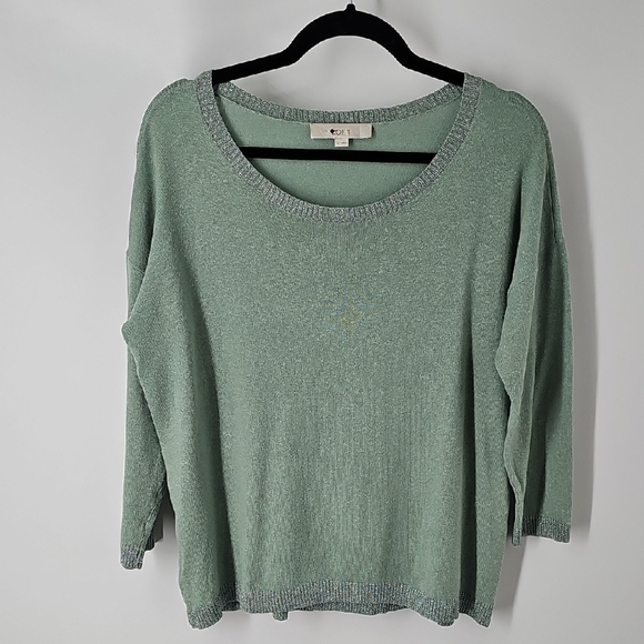 LOFT Sage Green w Glitter Trim Lightweight Sweater - Picture 1 of 8